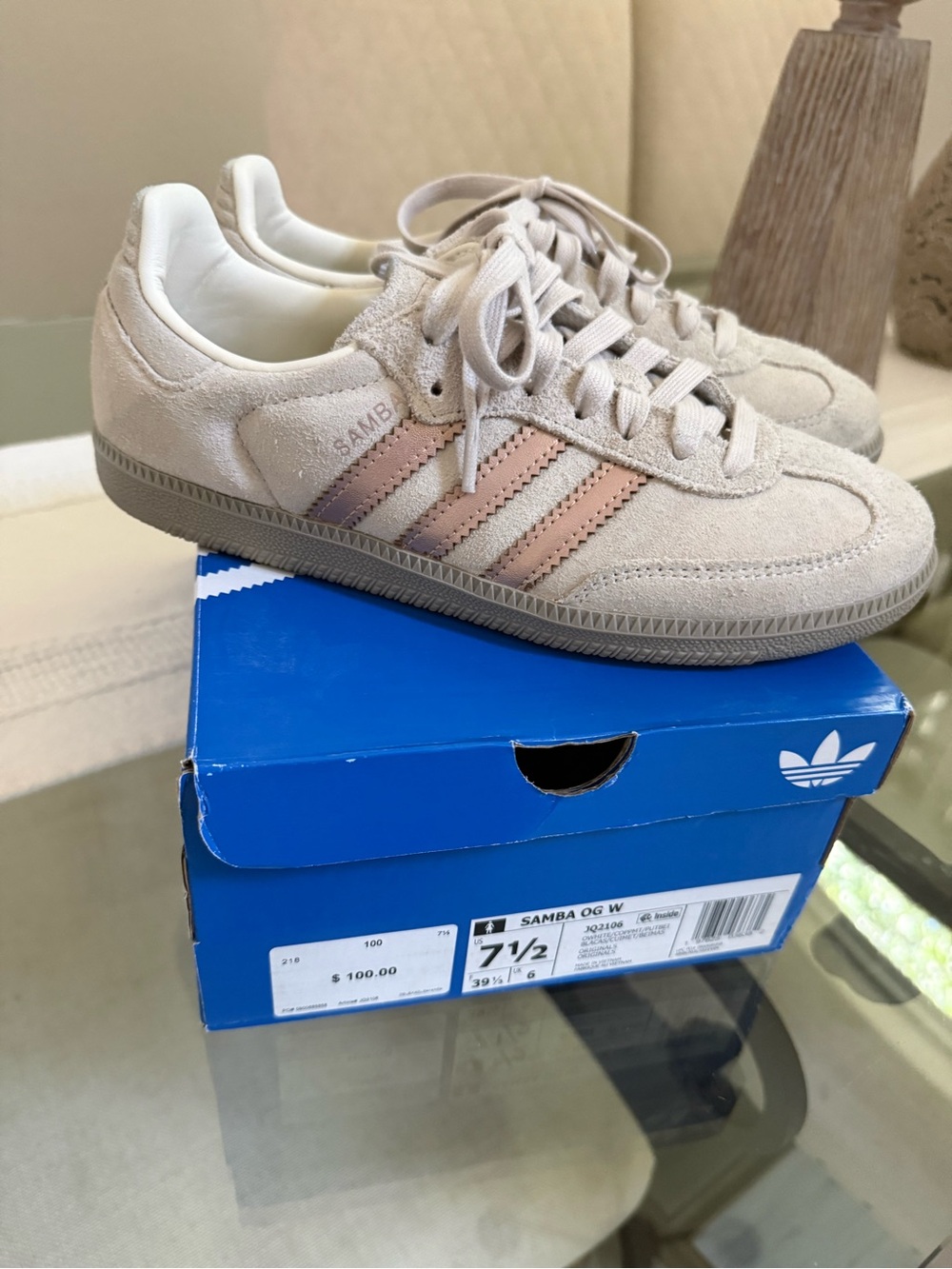 adidas Samba OG W Beige with Pink Three Stripes